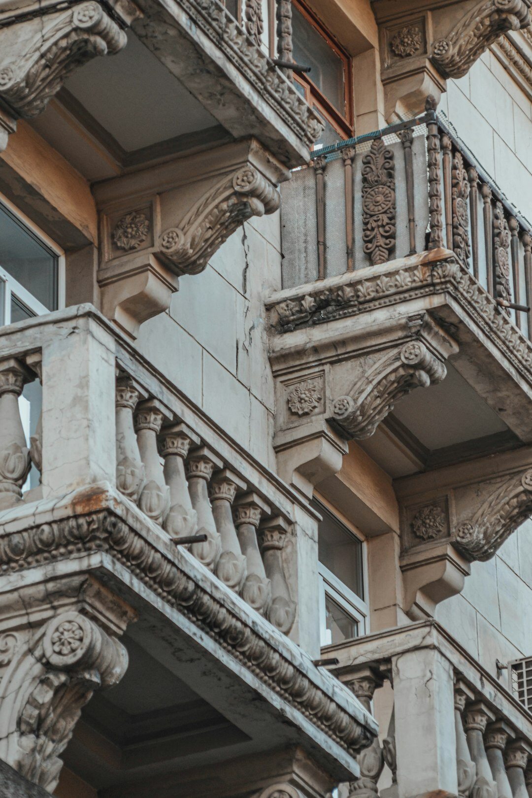 Old building facade with balconies and windows